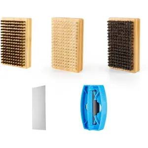 Ski/Snowboard Wax Brush Kit - 3 Wax Brushes + Metal Scraper + Edge File + Side Edge Tuner with 86 87 88 89 Degrees Bevel
