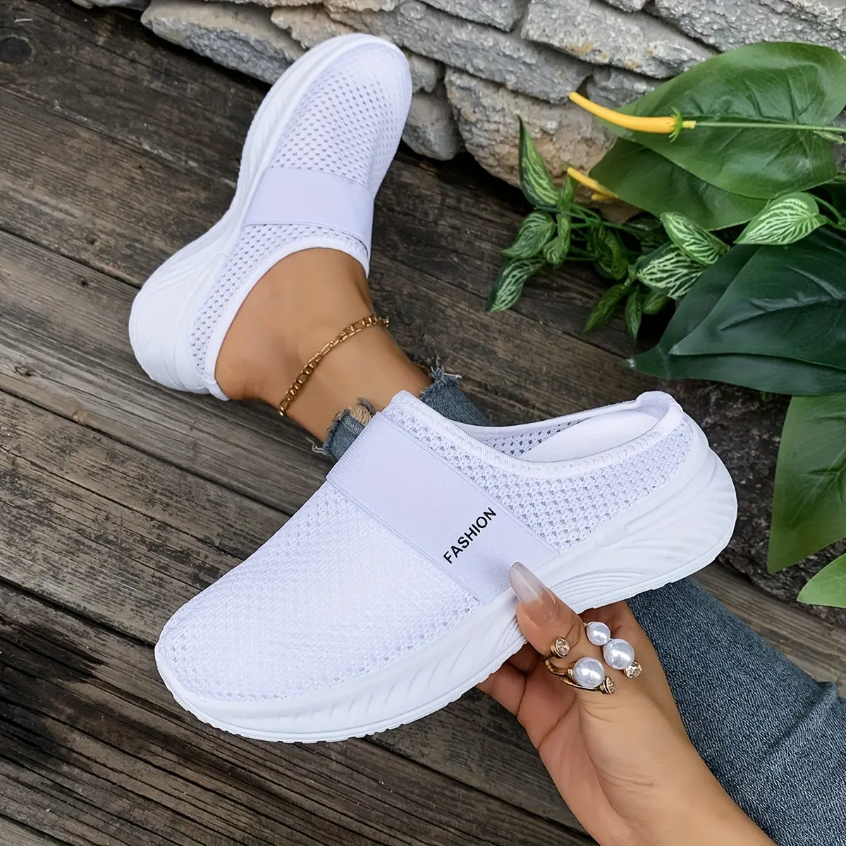 Women's Summer Breathable Backless Slip-On Shoes, Wave Sole Comfort Mesh Mule Walking Sneakers Women's Summer Breathable Backless Slip-On Shoes, Wave Sole Comfort Mesh Mule Walking Sneakers