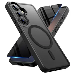 for Samsung Galaxy S26 Plus Case with Privacy Tempered Glass Screen Protector，S26 Plus Phone Case Compatible with MagSafe，Magnetic Translucent Matte Military Grade Drop Proof Protection Cell Phone Cover(Black)