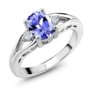 Gem Stone King 925 Sterling Silver Gemstone Birthstone 3-Stone Engagement Ring for Women | Oval 8X6MM Center Stone with Round 2MM Accents | Elegant Three-Stone Wedding Anniversary Promise Jewelry Gift | Sizes 5-9