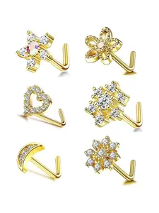 Women's Elegant Glittering Star & Heart & Flower Design Nose Studs, Cute Trendy Nose Piercing Jewelry, Fashionable Body Jewelry for Women & Girls, Valentine's Day, Gift, Septum Jewelry