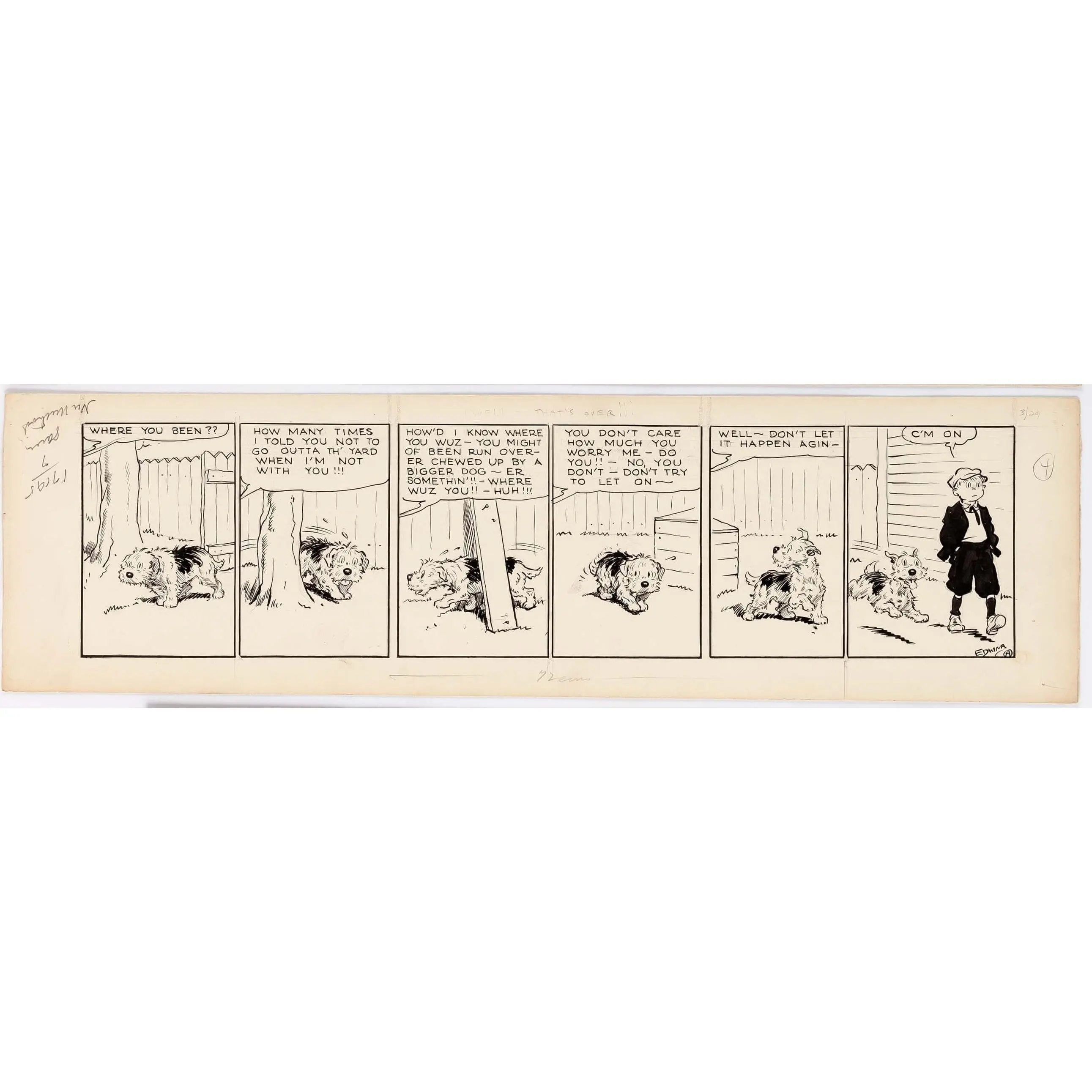 Cap Stubbs and Tippie Original Ink Daily Comic Strip Art Signed and Drawn by Edwina Dumm AM21