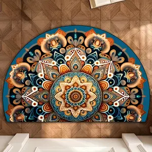 Vintage Mandala Geometric Bohemian Area Rug, Half Round Entrance Mat, Washable Plush Carpet, Boho Style Rug, Home Decor for Hotel Hallway Bathroom Corridor Bedside Door Outdoor