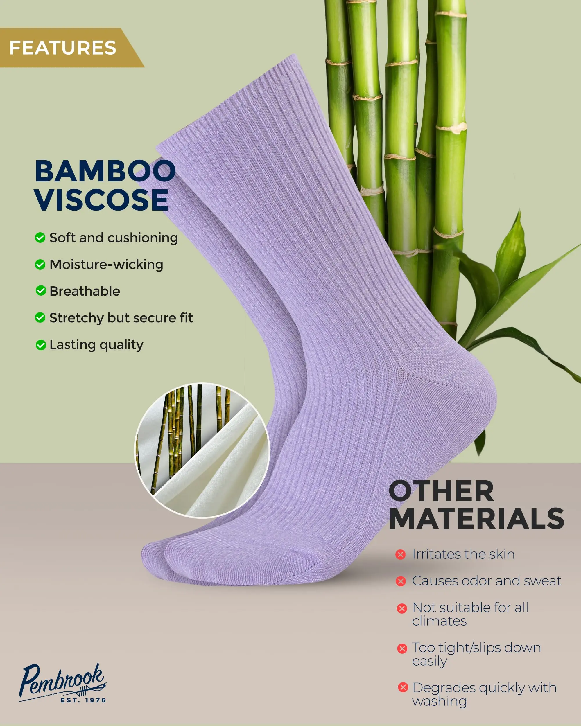 Pembrook Bamboo Viscose Diabetic Socks for Women Size 9-11 | 6 Pairs Ribbed Knit Crew Socks | Multiple Colors Pembrook Bamboo Viscose Diabetic Socks for Women Size 9-11 | 6 Pairs Ribbed Knit Crew Socks | Multiple Colors