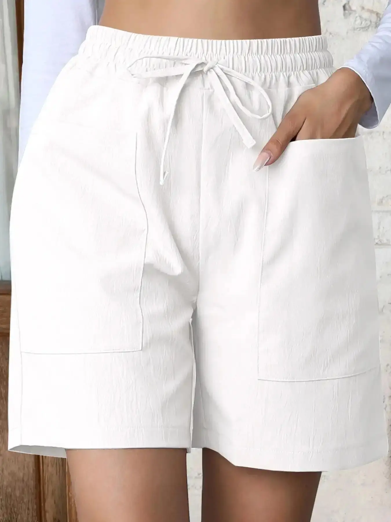 Summer Loose And Casual Versatile Shorts With Plain Color Pockets, High-Waisted Wide-Leg Pants For Women minimalist athleisure contemporary oversized bodycon warm weather beach day