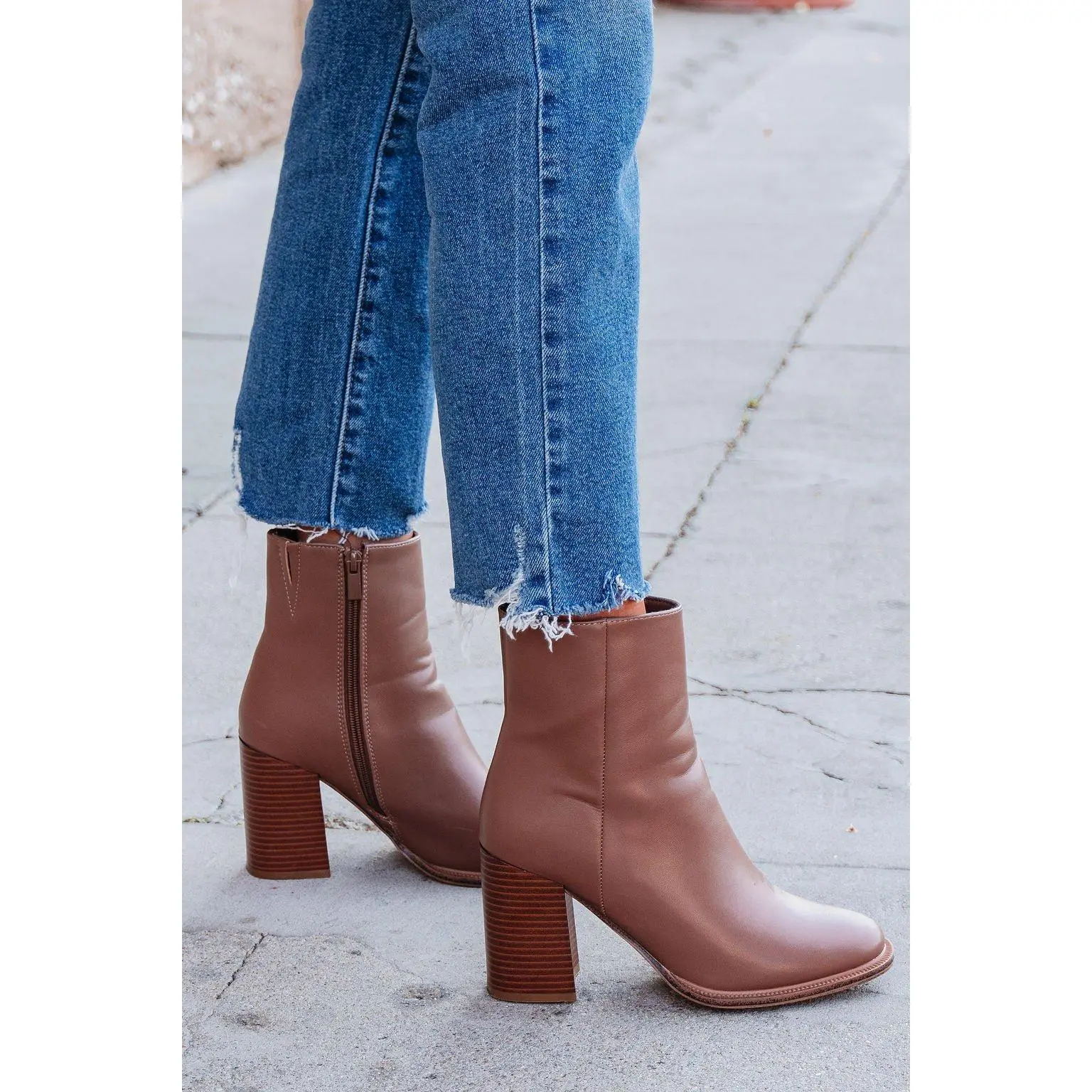 Evelyn Taupe Leather Heeled Ankle Booties Evelyn Taupe Leather Heeled Ankle Booties