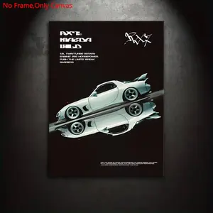1 piece/set of frameless, Unframed canvas painting print posters, classic minimalist vehicle art, automotive art, Japanese sports car Mazda RX7, perfect gift for JDM vintage car enthusiasts, ideal for bedroom, living room, wall decoration, room decor