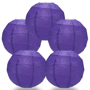 5-Pack 12 Inch Plum Purple Free-Style Ribbing, Hanging Paper Lanterns