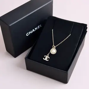 Pre-owned Chanel Champagne Gold CC Pearl Drop Necklace 0513GIA