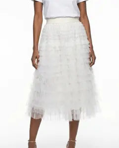 Tiered White Ruffle Tulle Skirt