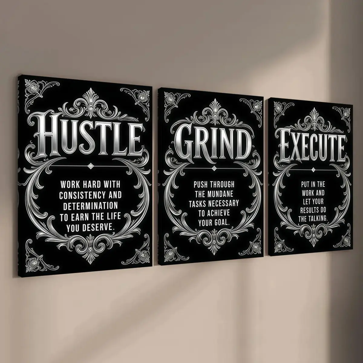 3-count wooden frame canvas, retro Gothic style inspiring English three-panel decorative poster, modern family poster, living room decoration, suitable for corridor, bedroom walls, waterproof art, Artistic indoor decoration, Vintage Wall Art