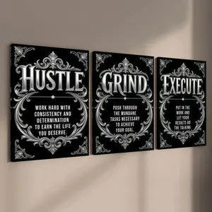 3-count wooden frame canvas, retro Gothic style inspiring English three-panel decorative poster, modern family poster, fashionable living room decoration, suitable for corridor, room and bedroom walls, waterproof art