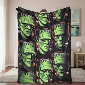 Frankenstein Flannel Throw Blanket Monster Graphic Print Lightweight Soft Warm Cozy Perfect for Halloween Decor Movie Nights Dorm Room Living Room as Unique Gift