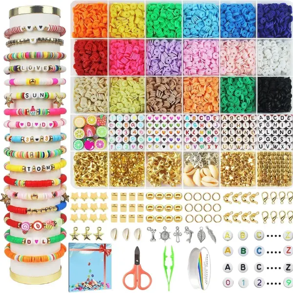 Halloween Fall Gift 5100 PCS Clay Beads Bracelet Making Kit – Flat Polymer Heishi Beads for Friendship Jewelry Making with Charms, DIY Craft Set Gift for Teen Girls (Ages 8–12)