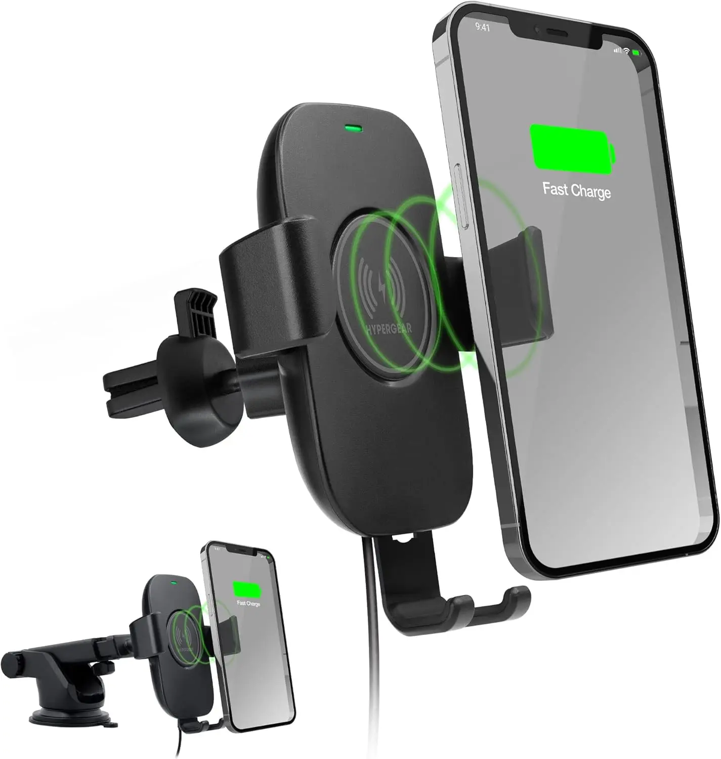 HyperGear Wireless Car Charger - Car Phone Holder Charger, Wireless Charging Phone Mount, Charging Stand for Dashboard, Air Vent, Windshield Auto Clamping Hands-Free Chargers for iPhone and Android