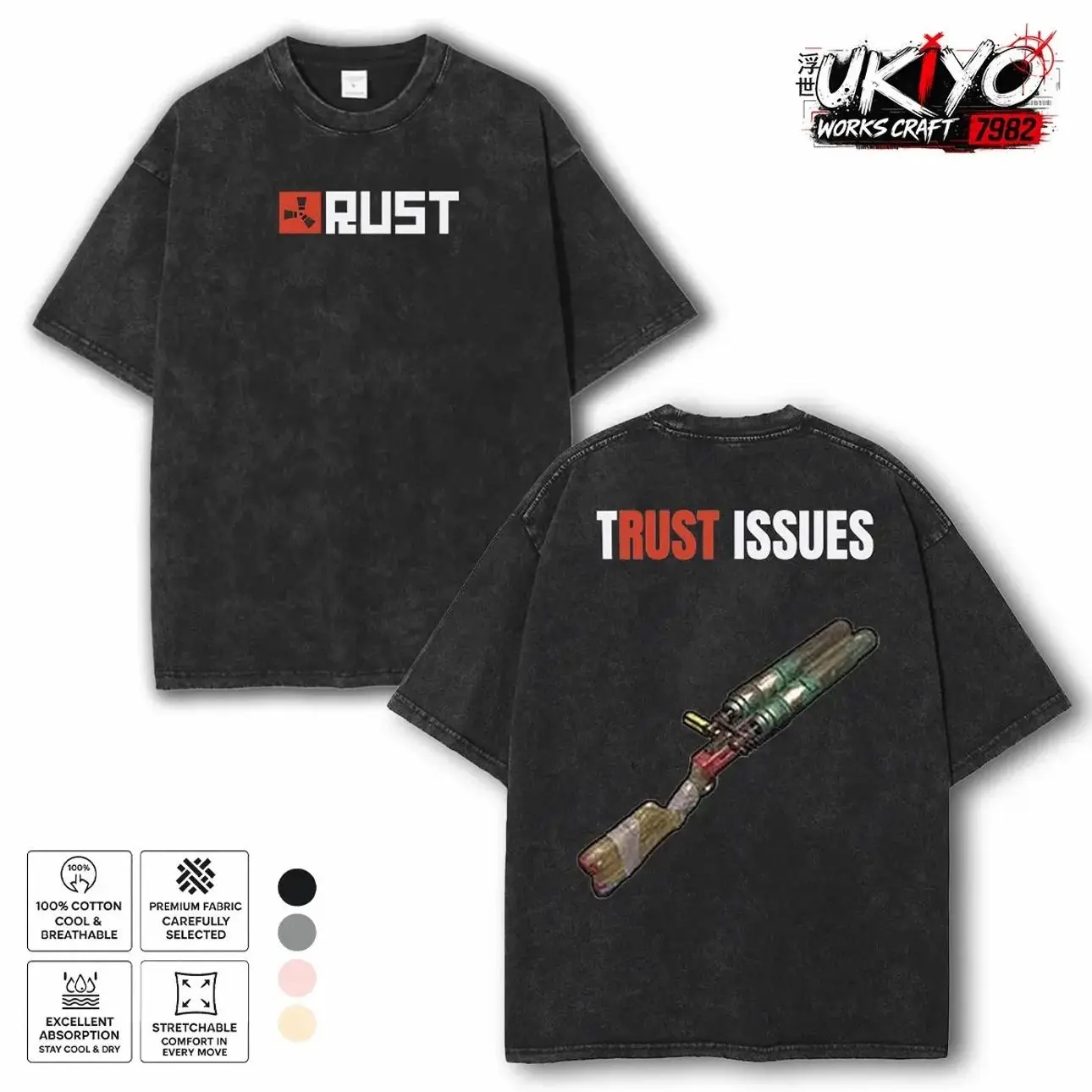Rust Game Merch Essential T-Shirt Washed Tshirt, Cotton Vintage clothing, Unisex Little Nightmares Game Shirt Fabric Collar Top Streetwear Menswear Gamis Black Casual Graphic Hoodie BZQ