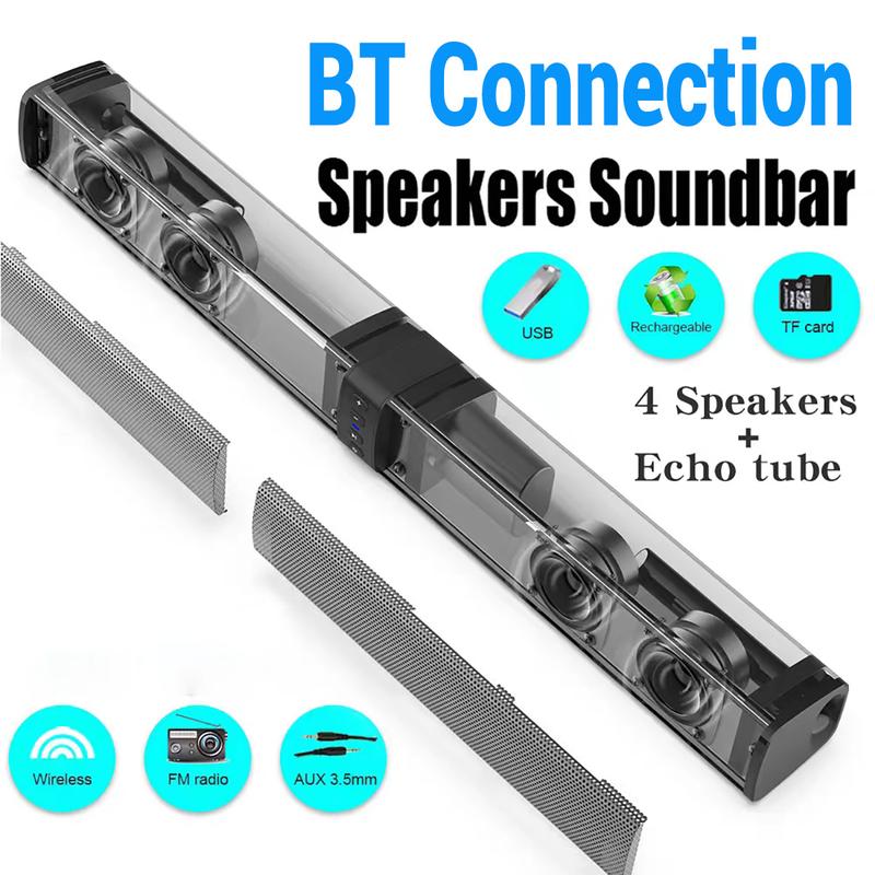 Portable Bluetooth Speaker Sound Bar for Smart TV 2 in 1 Detachable Surround Soundbar Built in 4 Speaker 20W For Home Theater Rechargeable Stereo