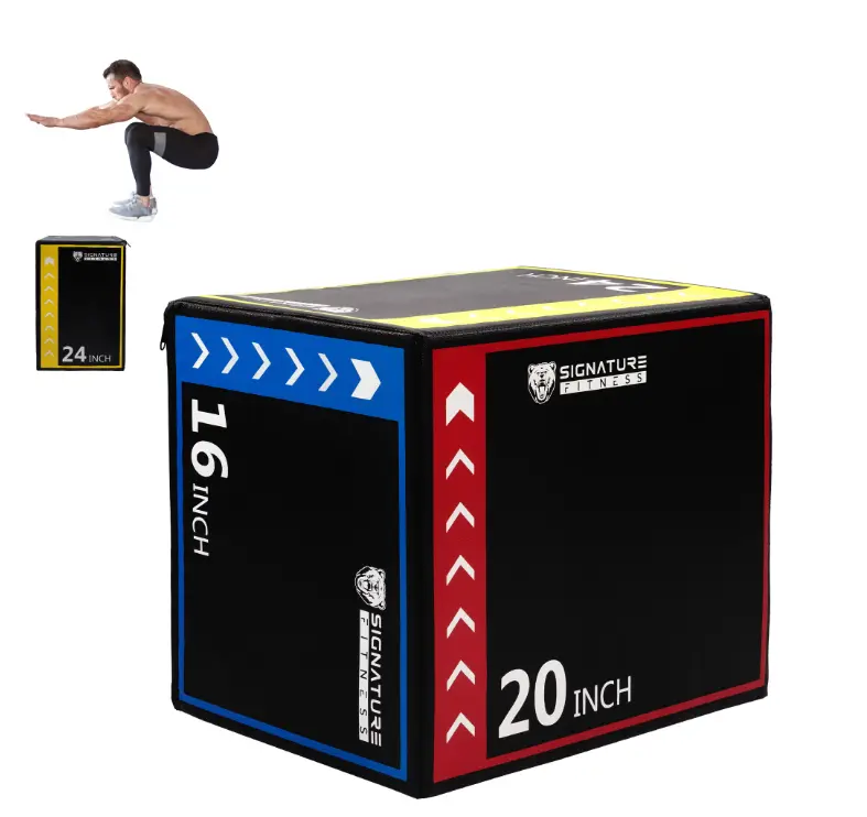 Signature Fitness 3-in-1 Foam Plyometric Jump Box, Adjustable Height 16/20/24 Inch, Anti-Slip Surface, Easy to Clean, for Home Gym Training, Multi-Color