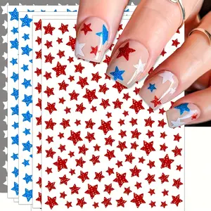 6-Piece Star-Shaped Nail Art Stickers, Independence Day Memorial Theme, Onion Blue Colors, Self-Adhesive Nail Decals
