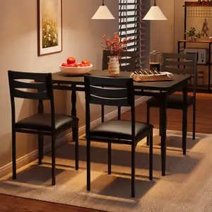 5 Piece Dining Table Set – Industrial Style Table and Chairs Set for 4, Kitchen Table Set for Dining Room, Kitchen or Apartment
