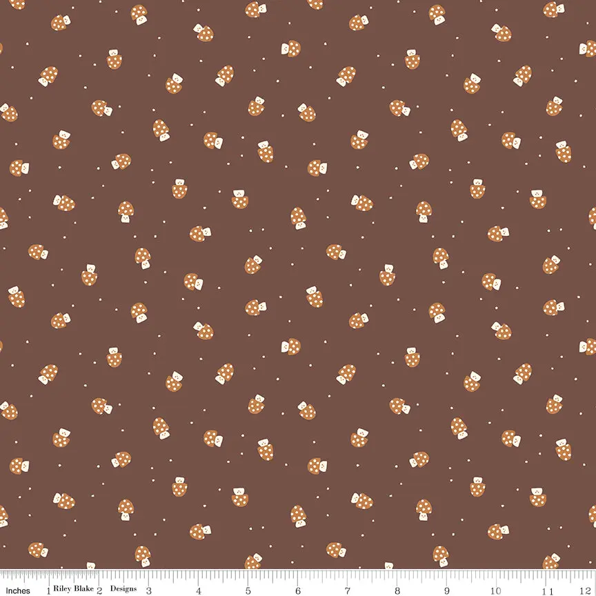 Faraway Kingdom Mushroom Cheer Cocoa Fabric by the Yard or Fat Quarter | Riley Blake Designs