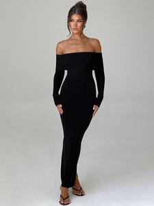 women's off shoulder split hem bodycon knitting dress, chic elegant long sleeve dress for party dating wear, holiday dress 2024, party wear, women's clothing for fall & winter, gift