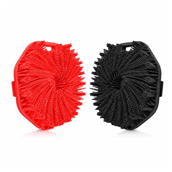 Silicone Bath Brush Set, 2Pcs Shower Scrubber Brushes, Exfoliating Body Wash Tool, Soft Silicone Bristles, Deep Cleansing & Lathering, Reusable Bathing Accessory for Home, Daily Personal Care for Women & Men  ( Rose Red & Black )