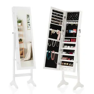 Full-Length Mirror Jewelry Cabinet, Wall or Door Mount, Organizer Armoire with Built-in Makeup Mirror, Lockable Storage with 2 Drawers,Good Gift Idea