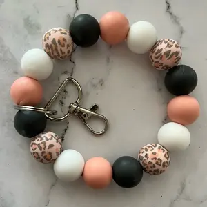 Pink Leopard Silicone Bead Wristlet