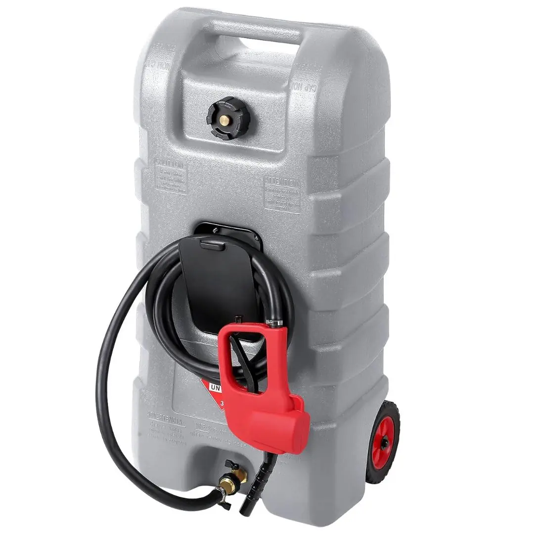 Garvee 15 Gallon Portable Fuel Caddy Gas Can with Siphon Pump and 10ft Hose – Mobile Gasoline & Fuel Storage Tank for Cars, Lawn Mowers, ATVs, Boats – Outdoor Power Equipment Accessory