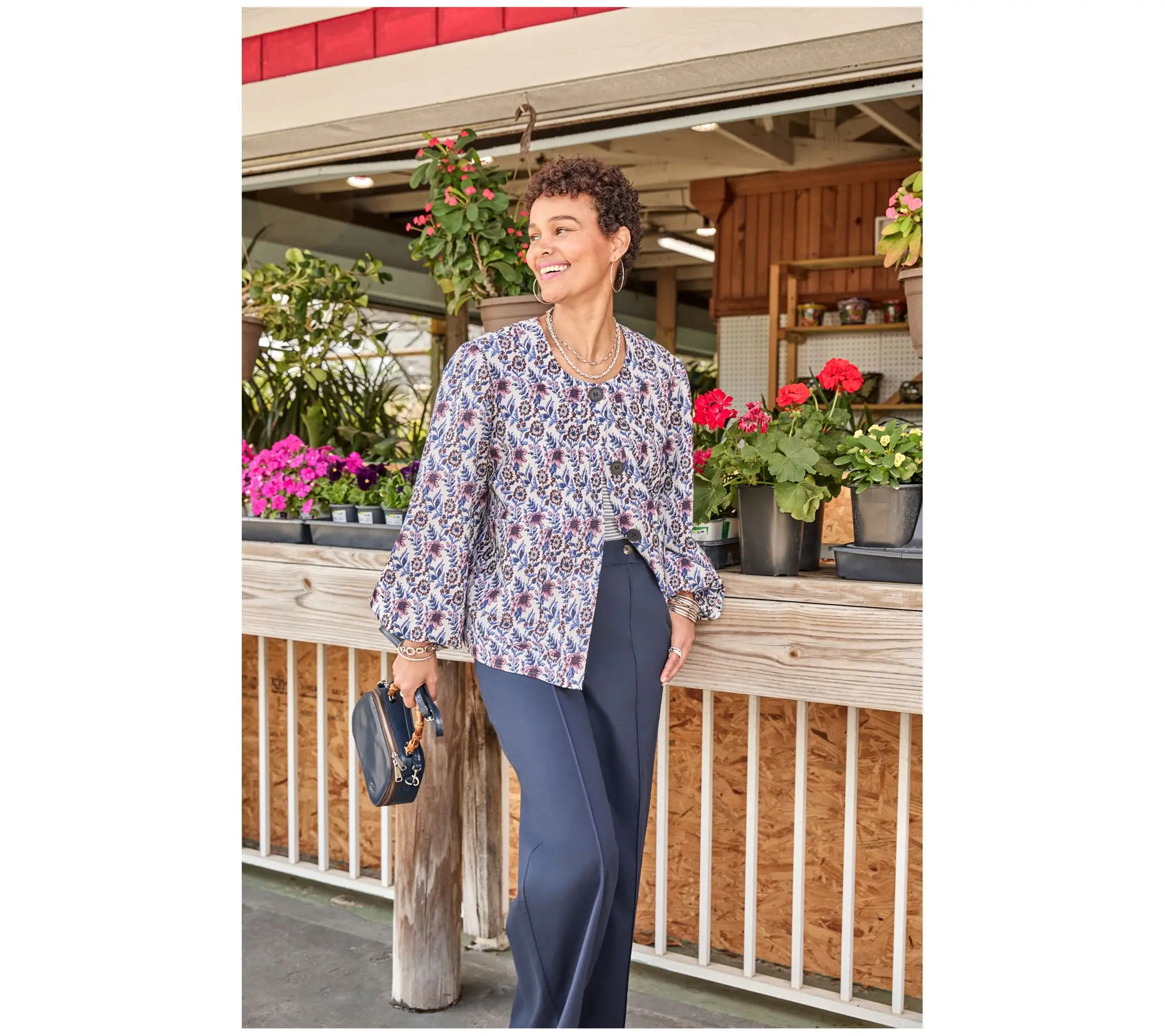 by Stacy London Grand Dame Floral Jacquard Bubble Sleeve Jacket