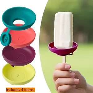 4-Piece Silicone Ice Cream Stands, Anti-Drip Conical Support Rack, Portable Travel Popsicle Mold Tray, Dishwasher Safe, Summer Snack Box