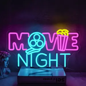 Movie Night Letter Design Neon LED Light, USB Powered Neon Sign, Decorative Lamp for Home Theater, Man Cave, Multimedia Room, Video Store, Game Room, Bedroom
