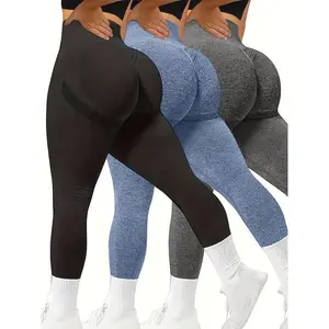 3Pcs High-Waisted Yoga Leggings, Seamless Stretch Athletic Sports Pants, Ultra Breathable, Moisture-Wicking, Quick-Drying Yoga Pants All-Season Wear