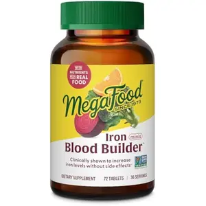 MegaFood Blood Builder Iron Supplement for Women & Men - Increase Iron Levels Without Side Effects - Combats Fatigue - Vitamin B12, Folic Acid & Vitamin C - Vegan - 72 Mini Tablets (36 Servings)