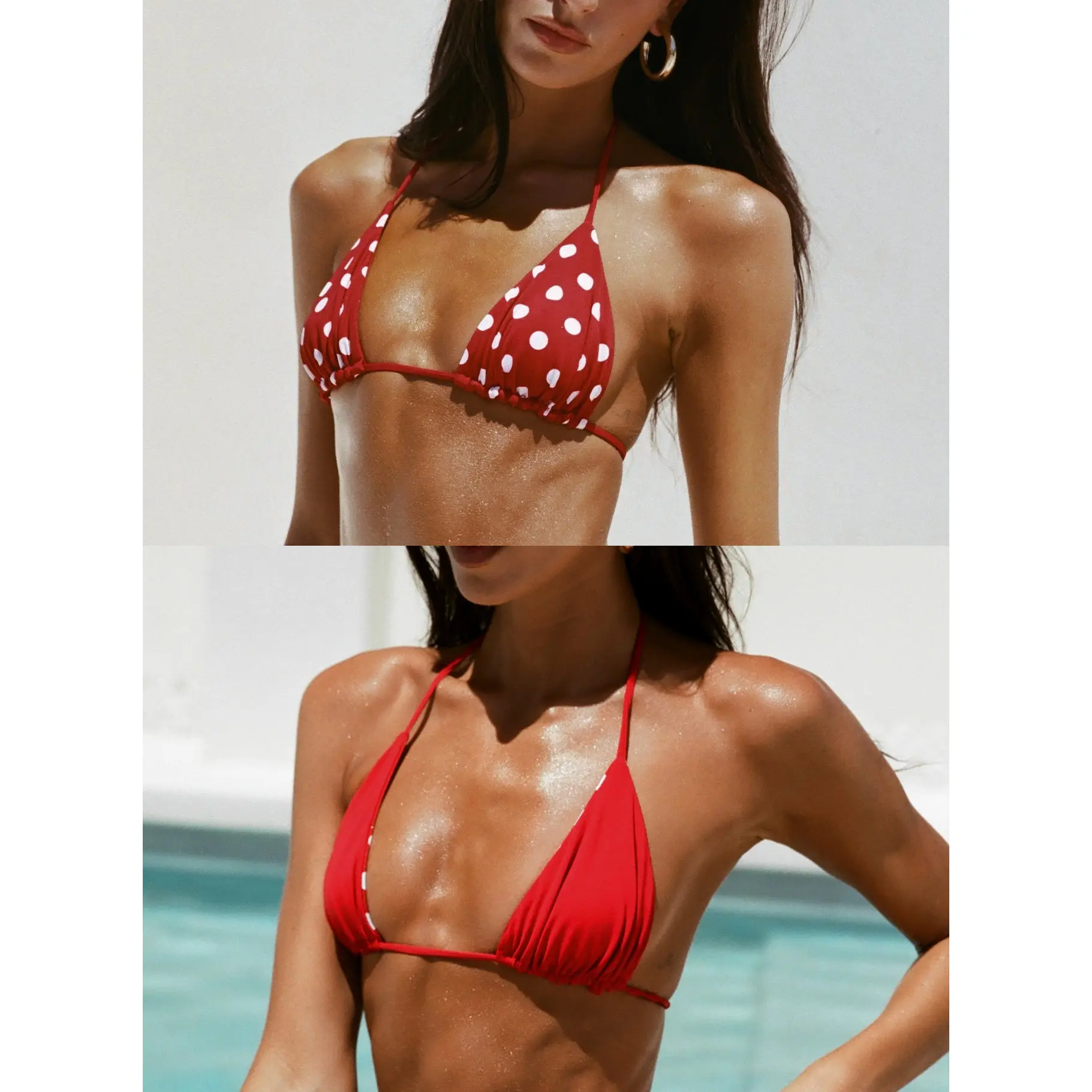 Nevaeh Reversible Triangle Bikini Top Red Polka Dot