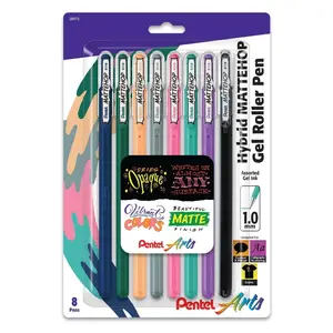 Pentel Arts Hybrid MATTEHOP Gel Roller Pens, 1.0mm Gel Ink, 8-Pk New Assorted Colors, Coloring Markers for Crafters, Artists, Crafts, Note-Taking and Letters