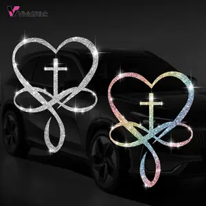 Shiny Cross Heart Car Sticker, Multipurpose Car Decal, Car Vehicle Decoration, Vehicle Exterior Decoration, Self-Adhesive No Residue Easy Installation, Suitable for Cars Trucks Motorcycles Glass Windows Laptops, Best Gift, Vinyl Waterproof Decals