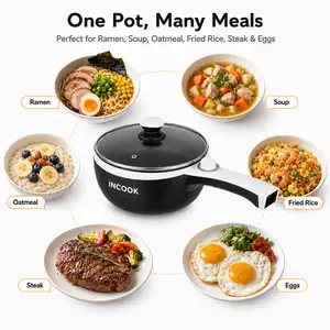 INCOOK Hot Pot  Upgraded, Non-Stick Sauté Pan, Rapid Noodles  Pot, 1.5L Mini Portable Hot Pot for Steak, Egg, Fried Rice, Ramen, Oatmeal, Soup with Power Adjustment