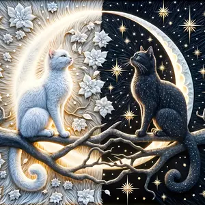 5D Full Drill White and Black Yin Yang Cats on Branch Diamond Painting Kit - Mystical Celestial Charm | DIY Gift for Cat Lover, Birthday & Home Decor | Perfect Wall Art for Living Rooms, Meditation Spaces & Spiritual Nooks