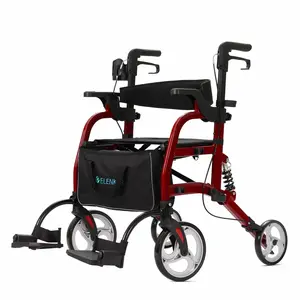 ELENKER HFK-9294 2-in-1 Shock-Absorbing Rollator Walker – 8″ Rear Wheels, Ergonomic Hand Grips, Padded Seat & Storage Bag, Folding Lightweight Mobility Aid for Seniors (Indoor & Outdoor Use) collapsible  cane Wheelchair Healthcare Equipment Tool Foldable