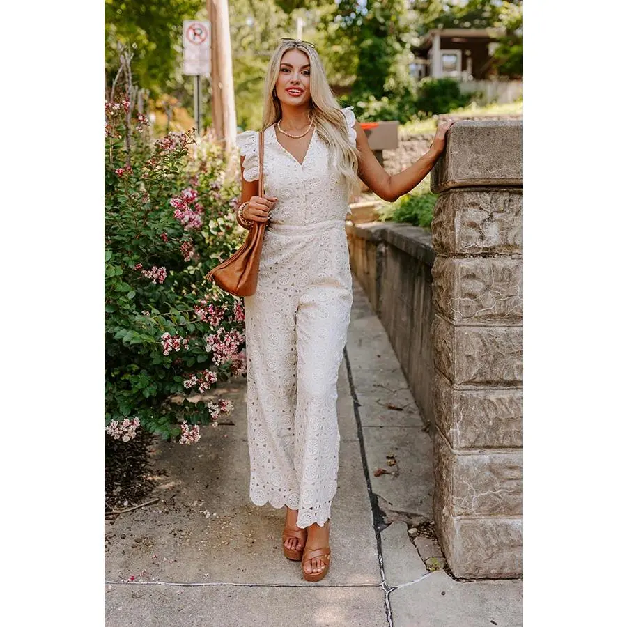 Under The Tucson Sun Crochet Jumpsuit in Ivory