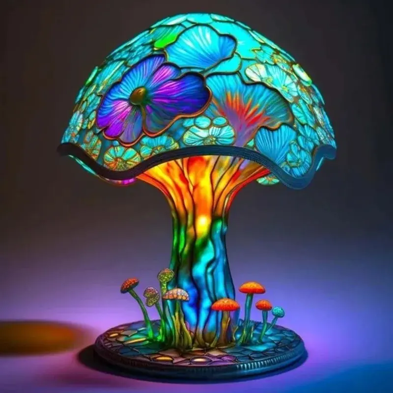 Magic LED Mushroom Light Ornament USB Night Light Home Decor Resin Statue for Bedroom Living Room Indoor Decoration