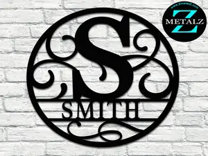 Personalized Metal Monogram Sign Family Name Door Wreath