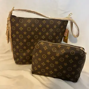 Purses - Brown Patterned Bag Set with Zipper Closure and Hand Strap for Everyday Use