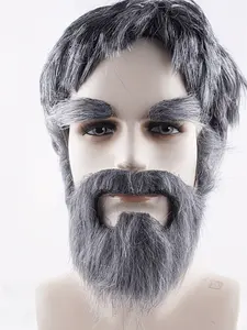 Old Man Costume Beard Wig Set, Fake Mustache, Beard, and Eyebrows, Halloween Role Play, Grandpa, Party Props