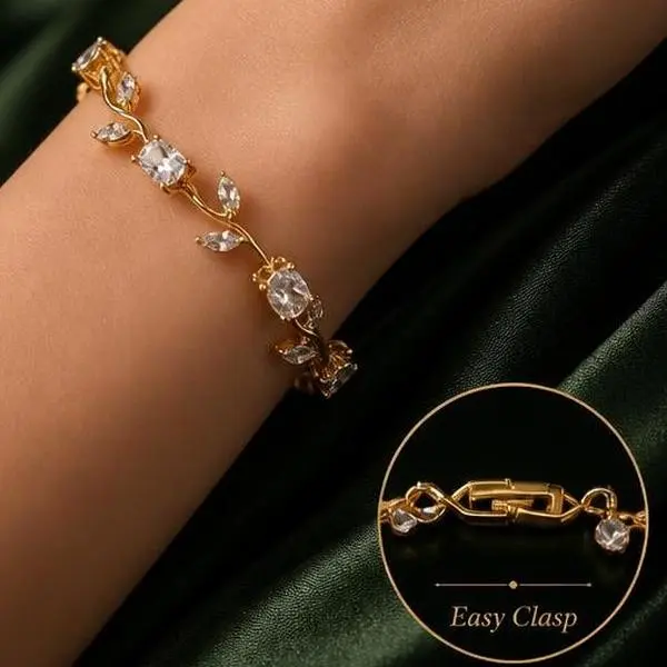 Elegant Crystal Vine Leaf Bracelet for Women, Gold-Tone Adjustable Arm Candy Accessories, Lightweight for Everyday Wear, Beautiful Bracelets, Elegant Jewelry Bracelet
