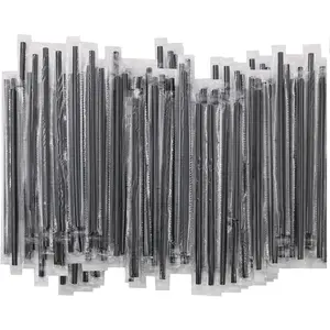 Individually Wrapped Black coffee stirrers plastic (500 Count) cocktail straws 7 inch