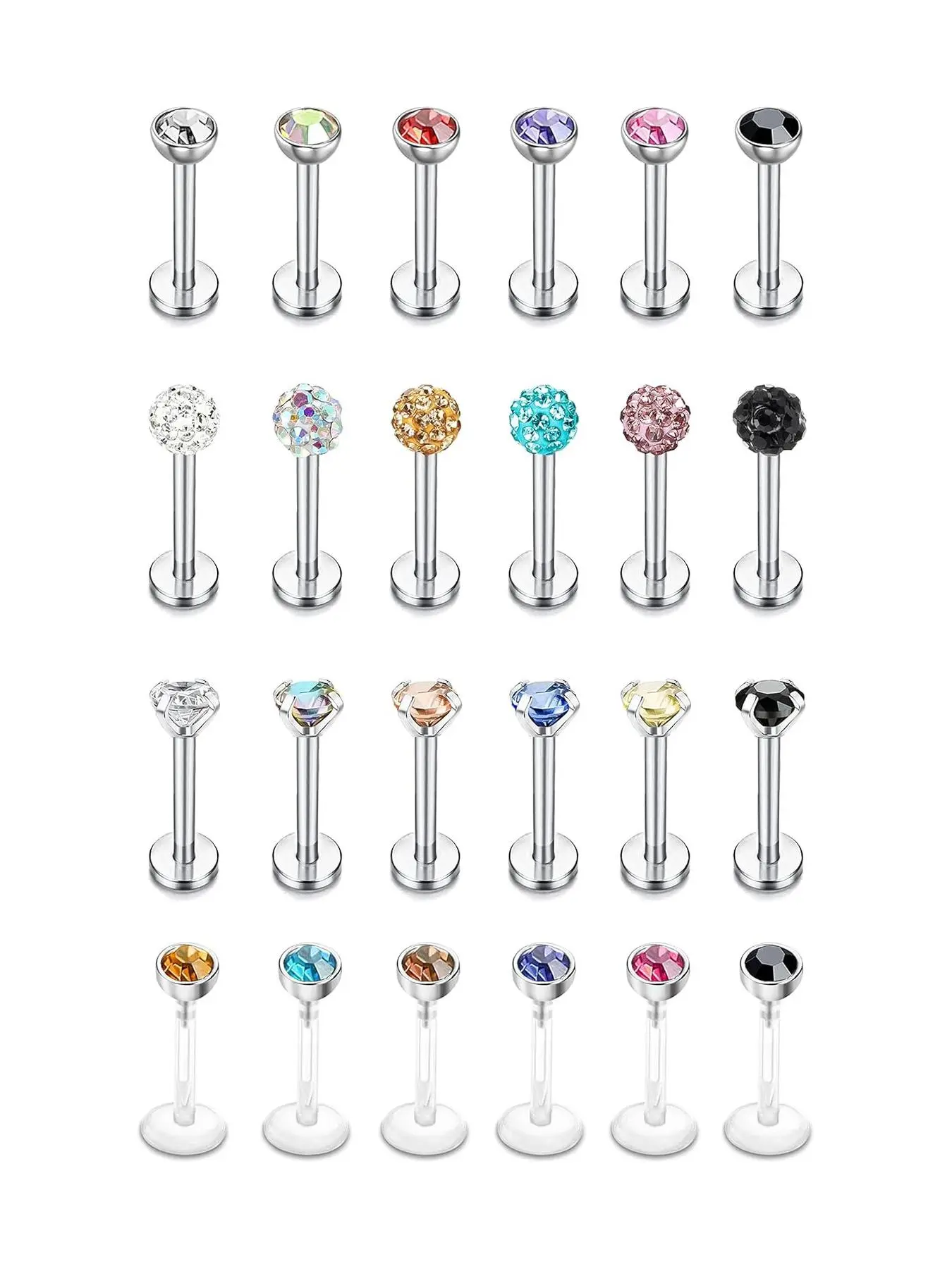 16g Stainless Steel Labret Lip Stud Piercing, with Rhinestone Decor, Cartilage Tragus Piercing Jewelry for Women & Men, Body Piercing Jewelry Piercing Party Pack, Lip Labret Studs