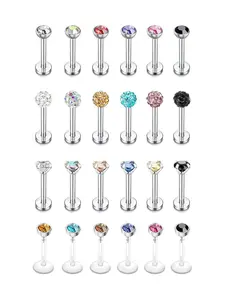 16g Stainless Steel Labret Lip Stud Piercing, with Rhinestone Decor, Cartilage Tragus Piercing Jewelry for Women & Men, Body Piercing Jewelry